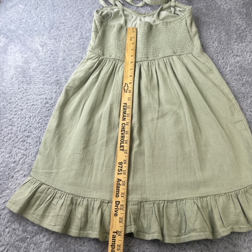 Hollister Mini Dress Women M Sage Smocked Tie Strap Milkmaiden Boho Linen Blend - Picture 7 of 7